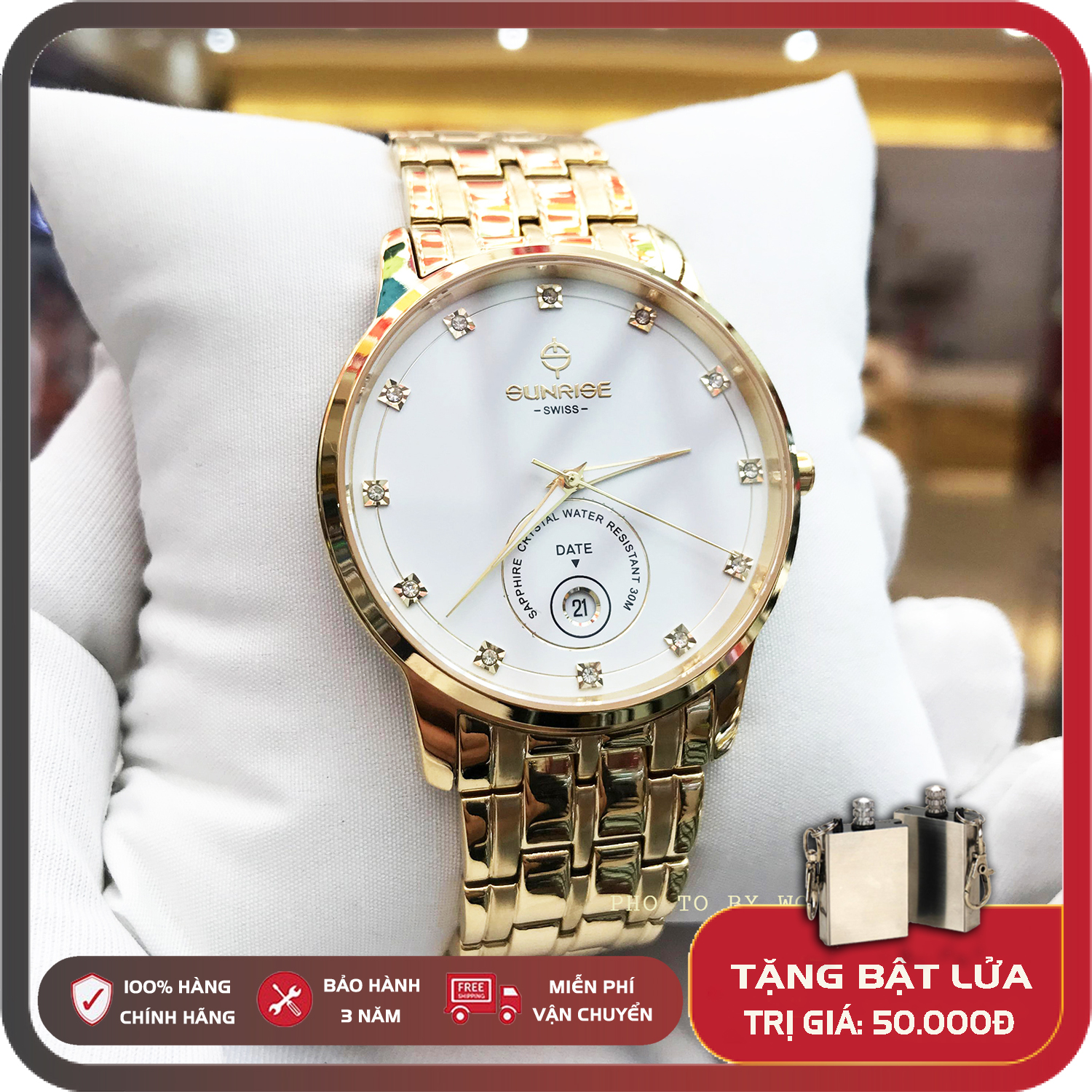 Đồng Hồ Nam Sunrise 1138SA Fullbox, Kính Sapphire Chống Xước, Chống Nước, Thép 316L Chống gỉ, Thẻ bảo hành 3 năm