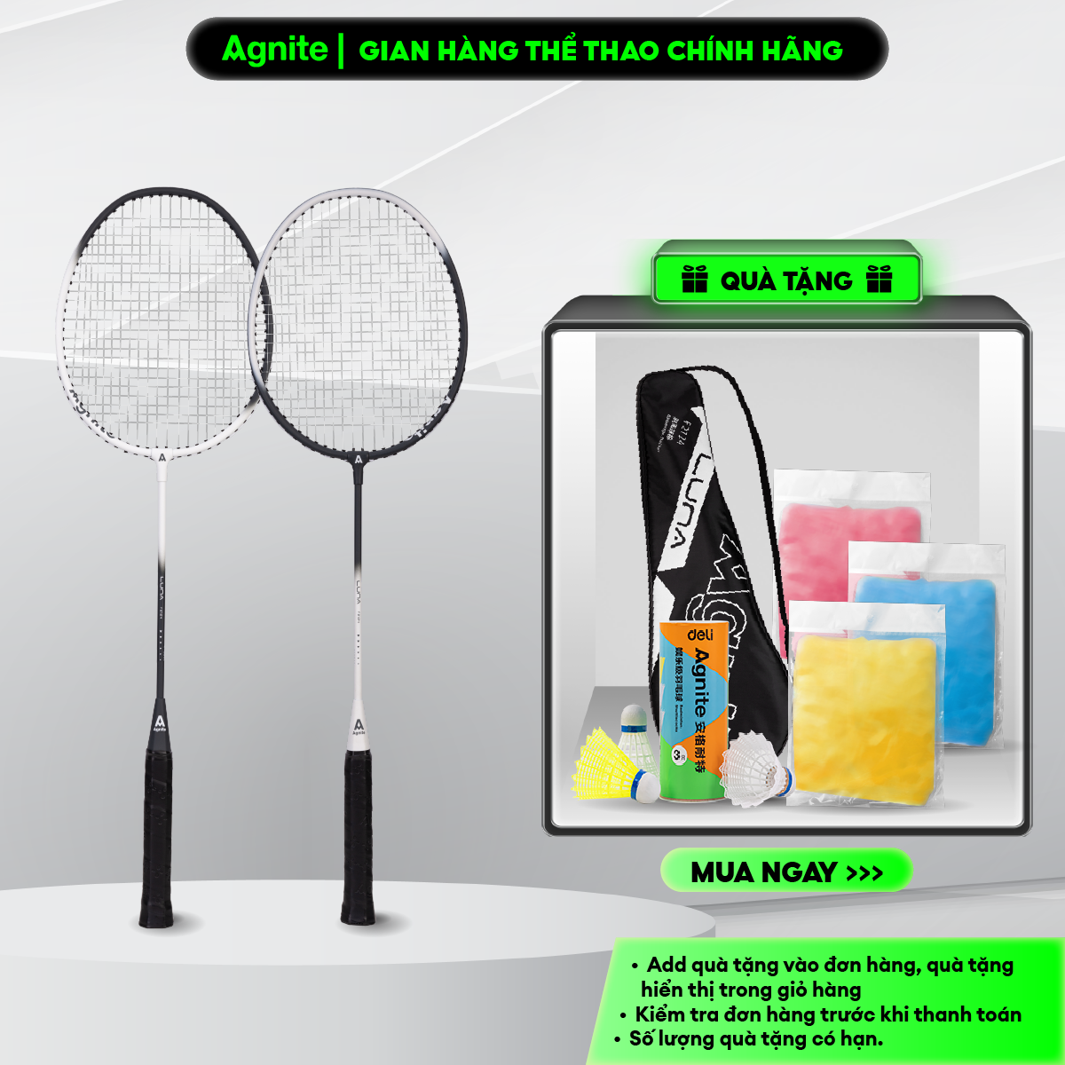 Bộ 2 vợt cầu lông thế hệ mới Agnite, siêu bền, nhẹ TẶNG kèm hộp cầu và túi đựng