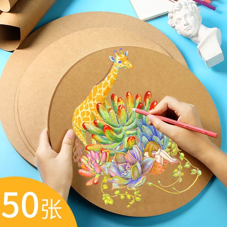 Bộ 50 tờ giấy kraft dày 220mgs, giấy tròn đường kính 30cm