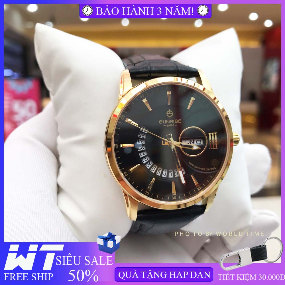 Đồng hồ nam Sunrise 1130SA, Full hộp, thẻ bảo hành 3 năm, Sapphire chống xước, chống nước, dây da