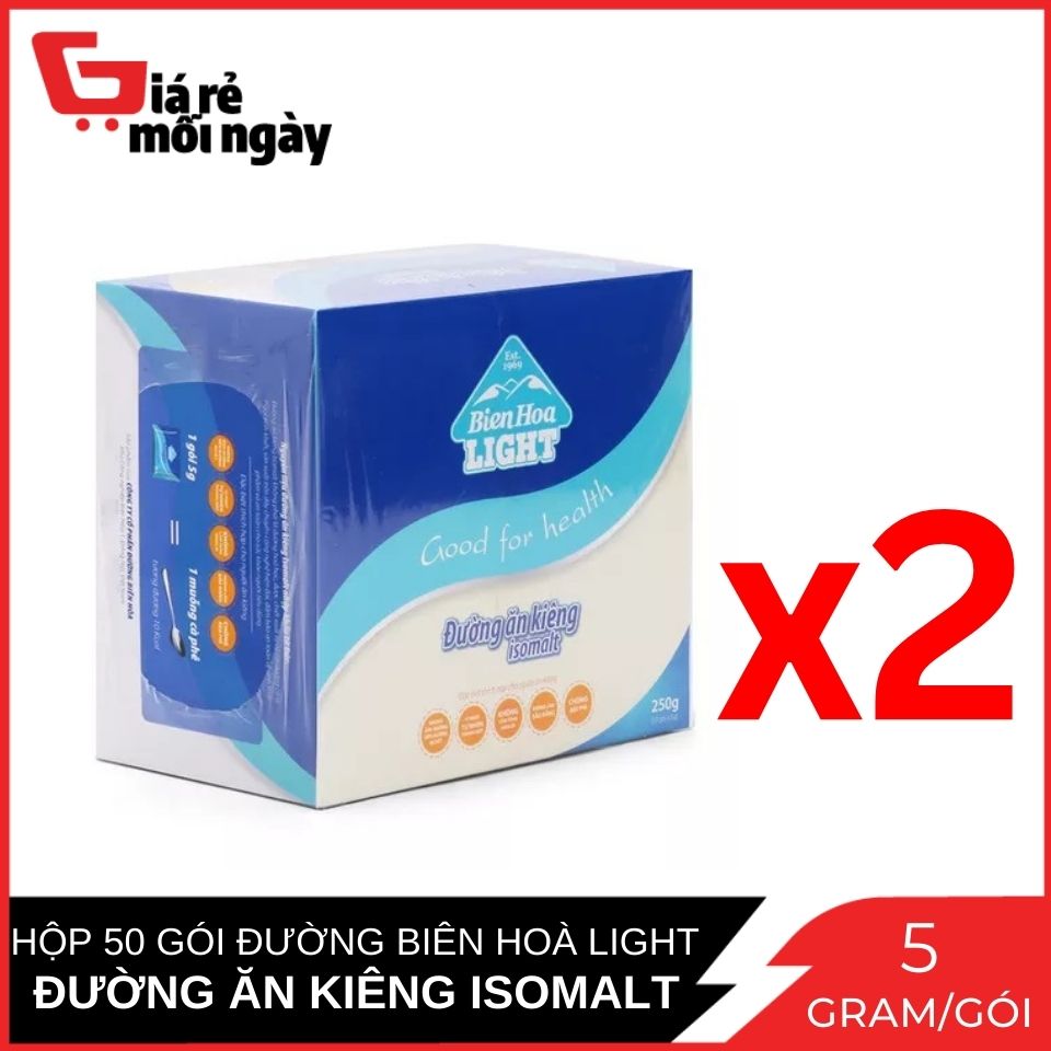 Combo 2 Hộp Đường ăn kiêng Isomalt Biên Hòa Hộp 250g (50 gói x 5g) x2