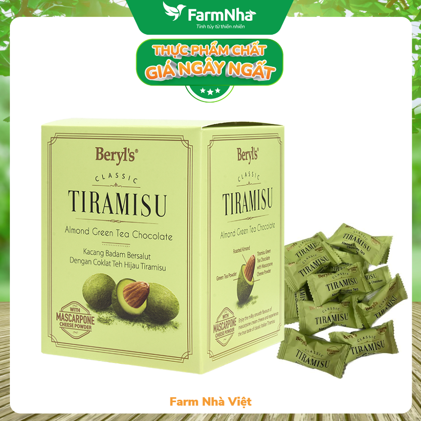 Socola Tiramisu Almond Green Tea Chocolate 100g Beryls - Socola hạnh nhân trà xanh hấp dẫn với bột phô mai Mascarpone Ý
