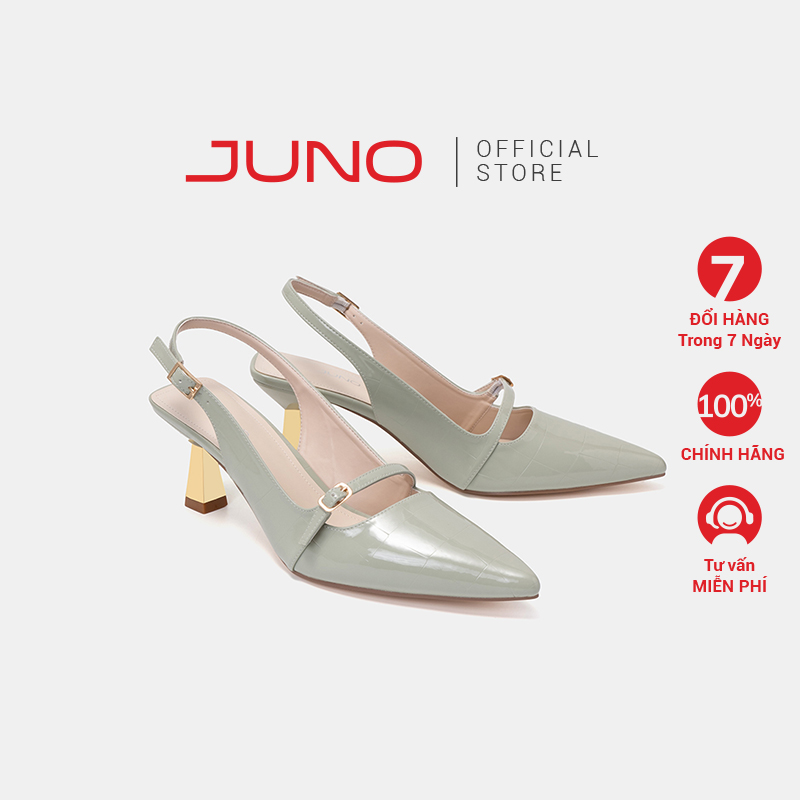 Giày cao gót nữ 7cm thời trang juno slingback mũi nhọn quai ngang trang trí cg07132