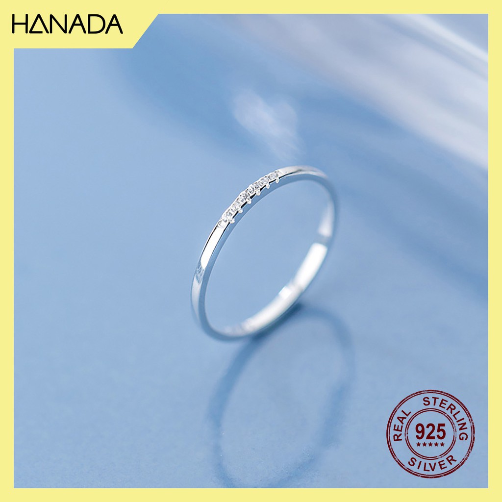Nhẫn bạc 925 hanada nửa vòng đá 0077
