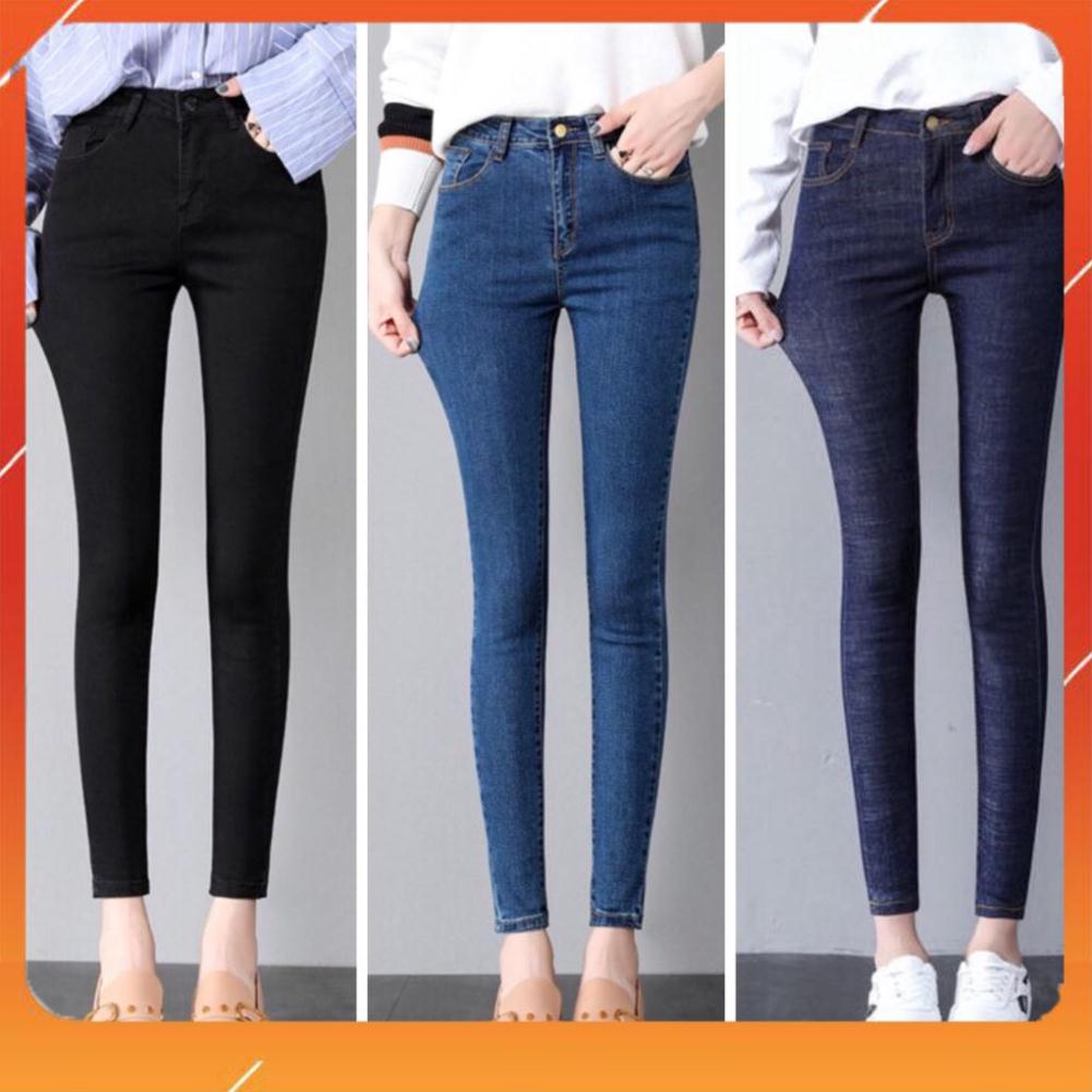 Quần Jean Nữ Lưng Cao Quần Bò Nữ Cạp Cao Dáng Skinny Ôm Thun Giãn Nhiều Màu Đen, Xanh Đậm,  Xanh đen