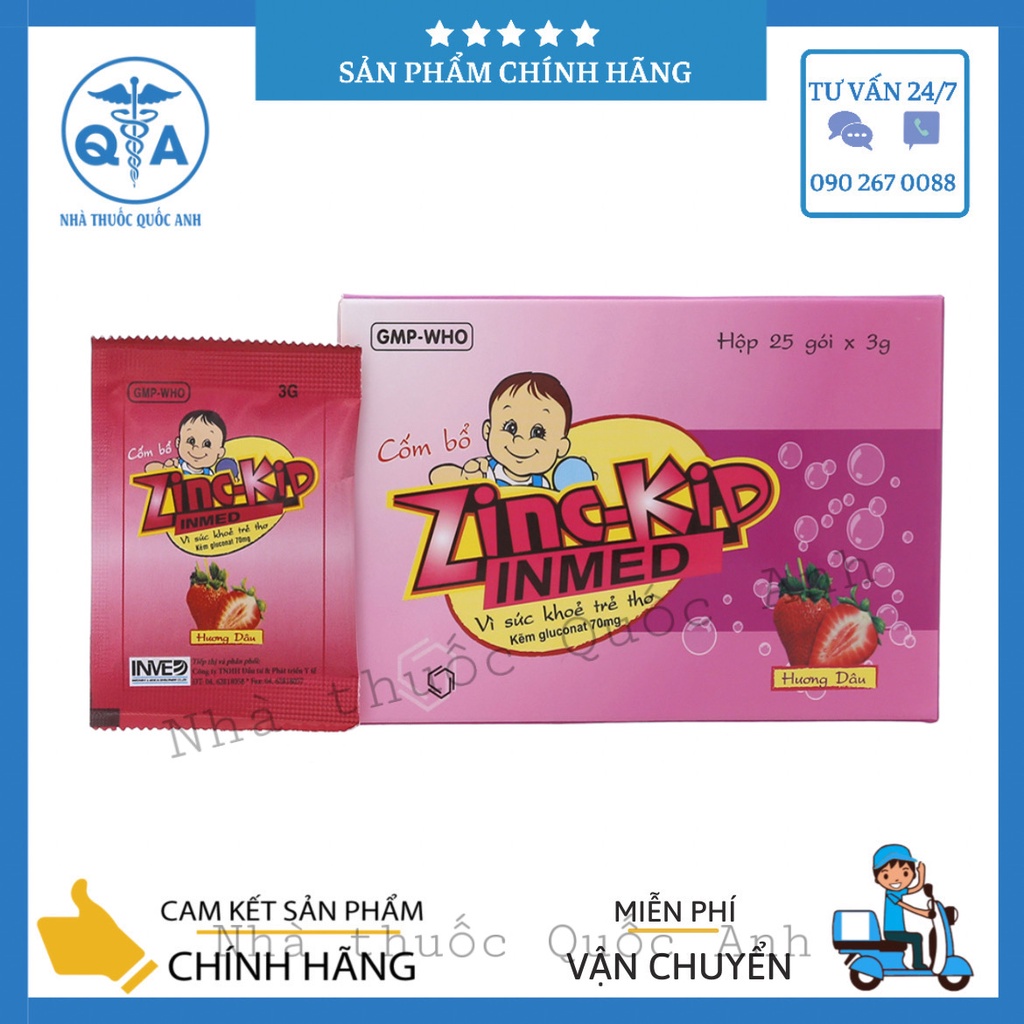 Cốm zinc-kid inmed vị dâu bổ sung kẽm cho bé hộp 25 gói