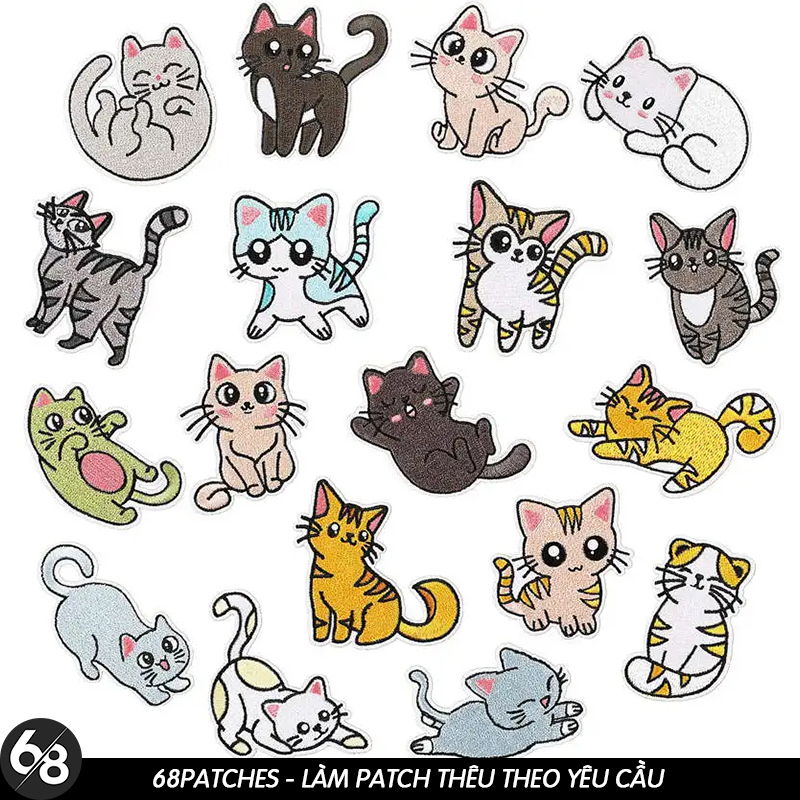 Patch vải ủi nhiệt thêu logo hình mèo cute dễ thương - Miếng dán ủi trang trí quần áo D31