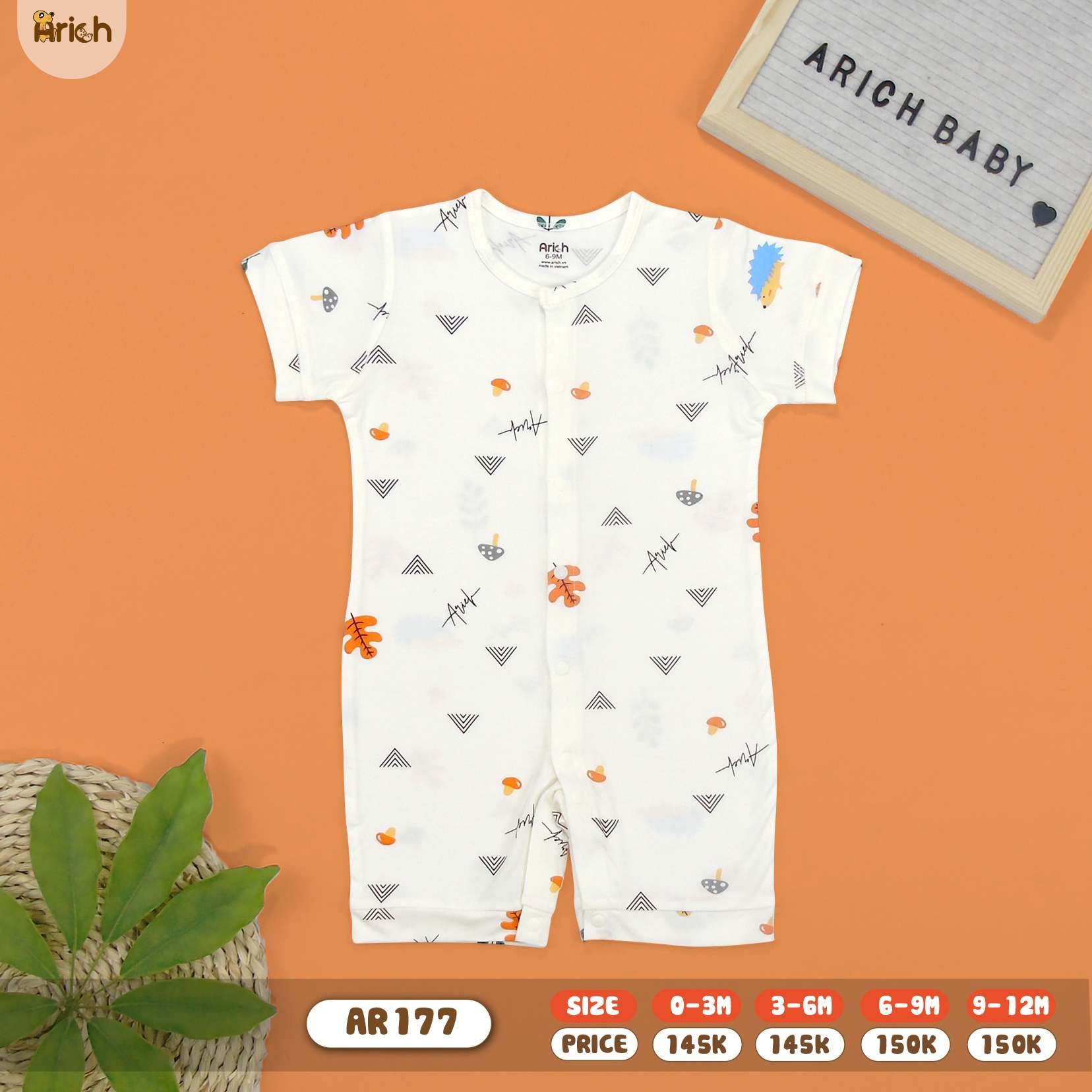 Set bodysuit cộc tay vải sợi tre cho bé sơ sinh đến 12 tháng - ARICH