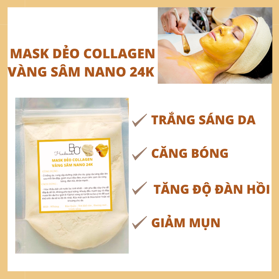Mask dẻo collagen vàng sâm nano 24k mặt nạ dưỡng trắng sáng đẹp da - bơ handmade