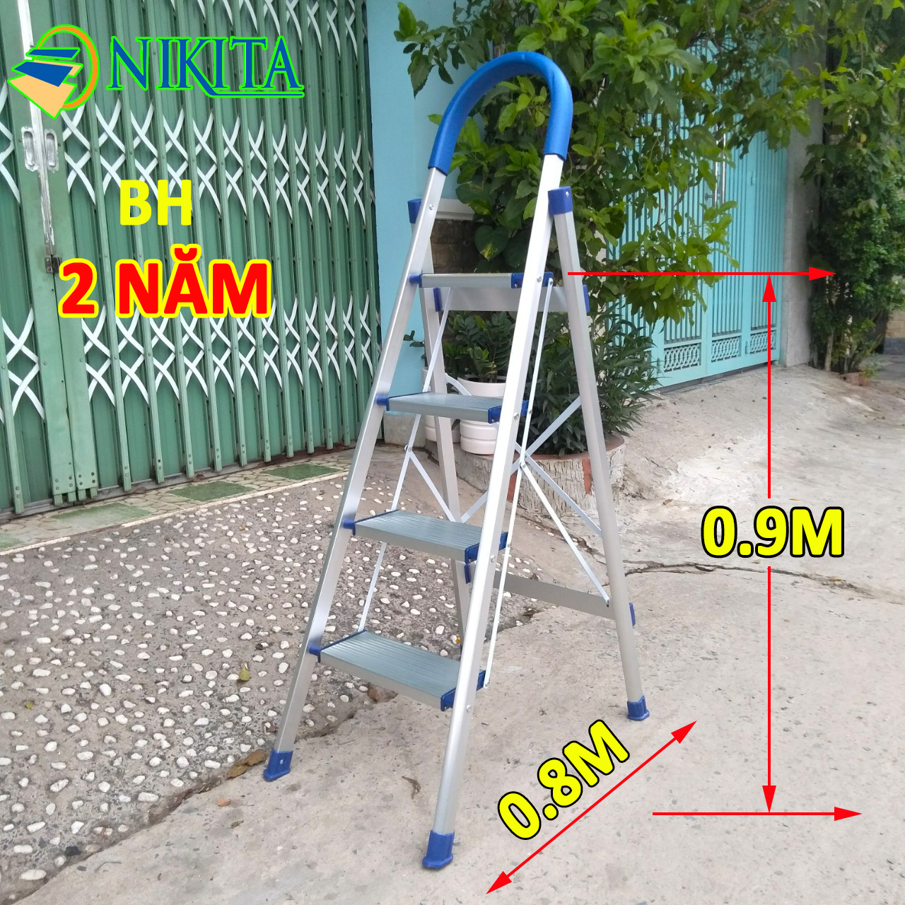 Thang nhôm ghế tay vịn gia đình 4 bậc Nikita DL04 cao 0.9M tải trọng: 150 kg ( Bảo hành 2 năm) thang xếp gọn