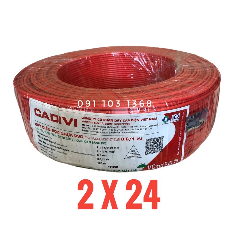 Dây điện đôi cadivi 2x24, lỗi đồng, chịu tải, chất liệu nhựa an toàn - bán lẻ theo 1 mét