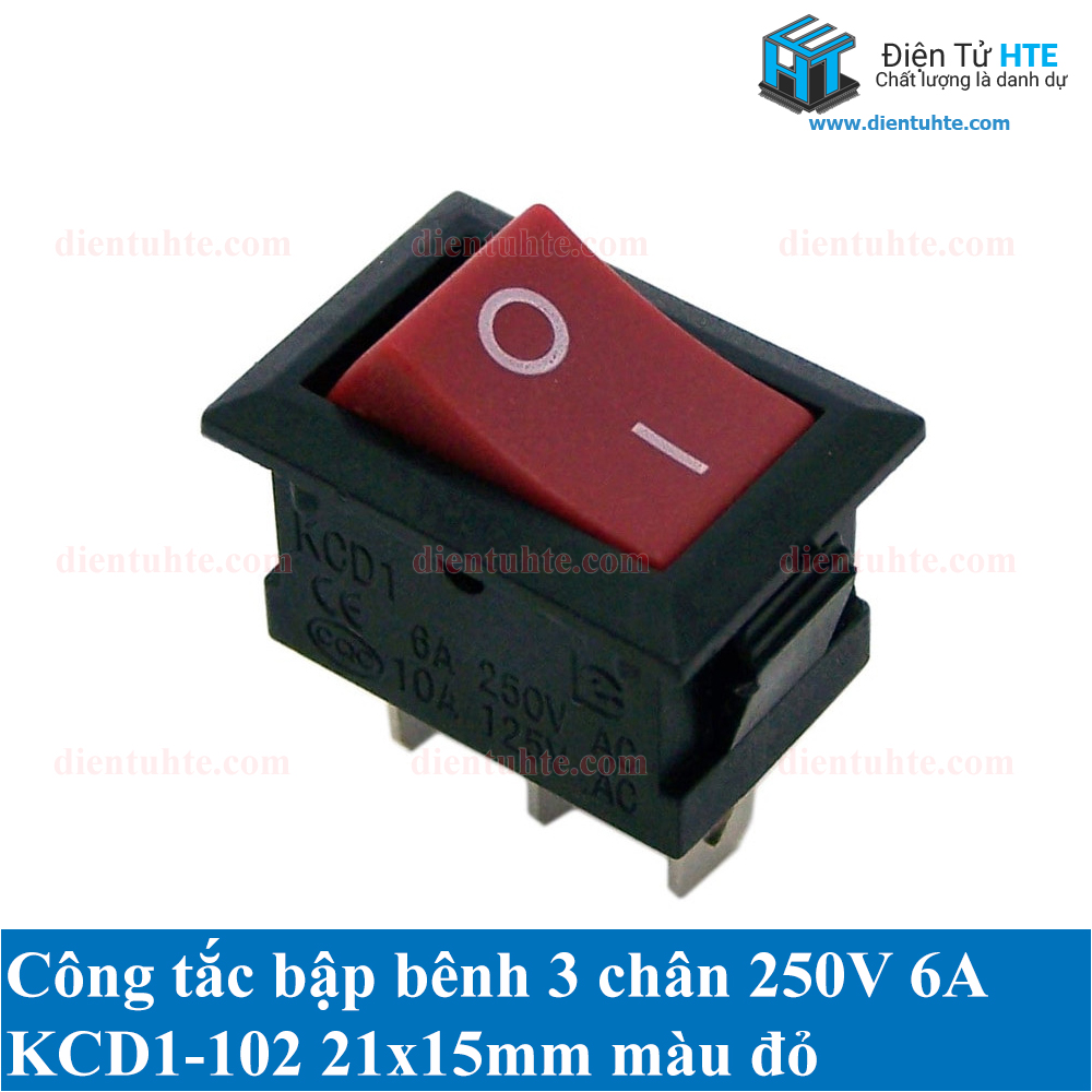 Bộ 5 công tắc bập bênh 3 chân kcd1-102 21x15mm 250v 6a