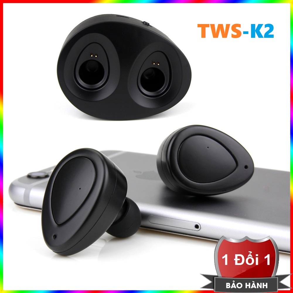 Bộ 2 Tai nghe Bluetooth không dây TWS-K2 kèm bộ sạc, Chống ồn, Tích hợp micro - Tai nghe nhét tai không dây cao cấp K2