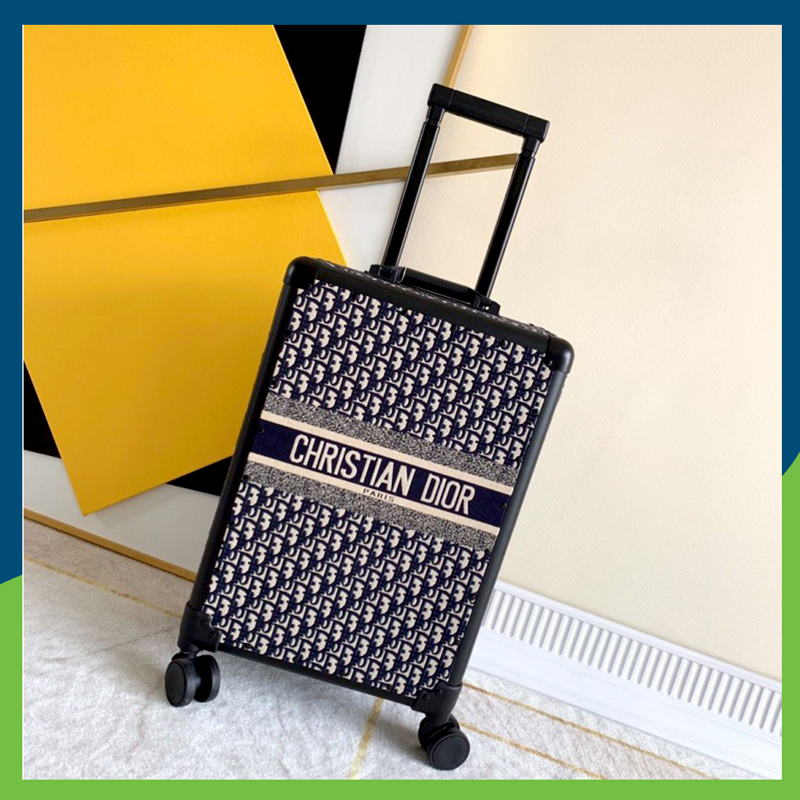 Small DiorTravel Suitcase Blue Dior Oblique Technical Jacquard  DIOR