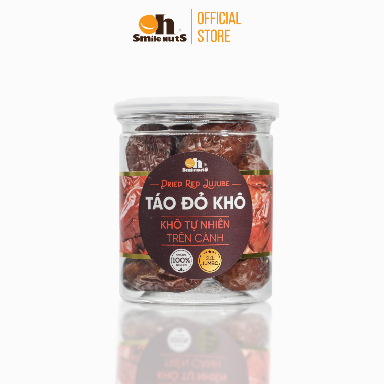 Táo Đỏ Khô Tân Cương Oh Smilenuts nhập khẩu hủ 125g - Táo đỏ Tân Cương CAO CẤP, Quả siêu to size Jumbo, táo đỏ chín khô tự nhiên, hàng tuyển chọn _ Quả to, thịt dày, vỏ mỏng, hoàn toàn khô tự nhiên không sấy nhiệt