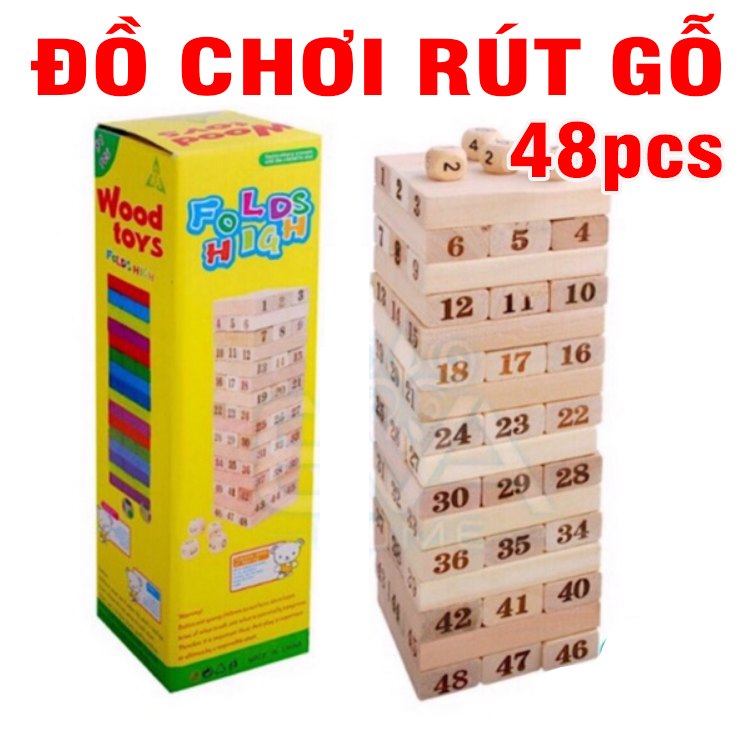 Bộ rút gỗ Vivitoy 48 thanh loại lớn kèm xí ngầu đồ chơi trẻ em