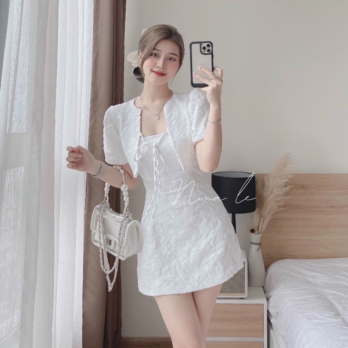 Đầm gấm kèm khoác-TH