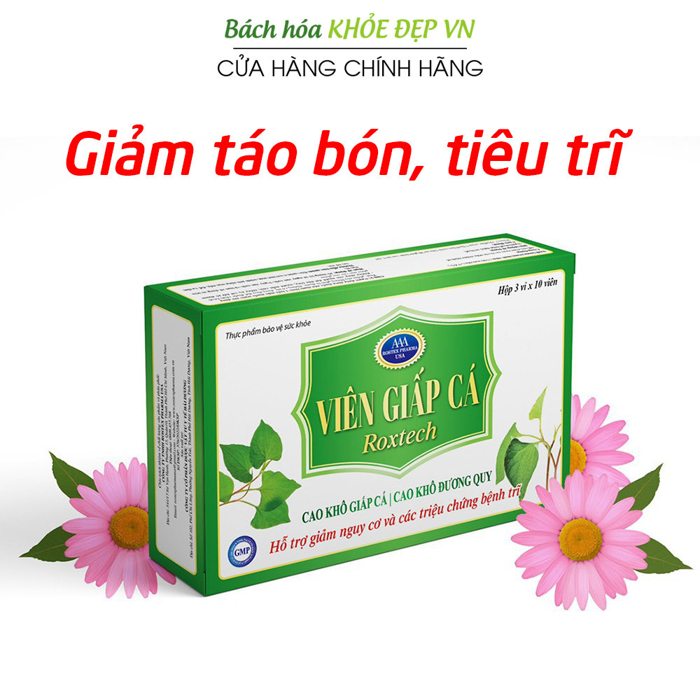 Viên Giấp Cá Roxtech từ cao diếp cá thảo dược Giảm Táo bón, Tiêu Trĩ, Nhuận Tràng - Hộp 30 viên