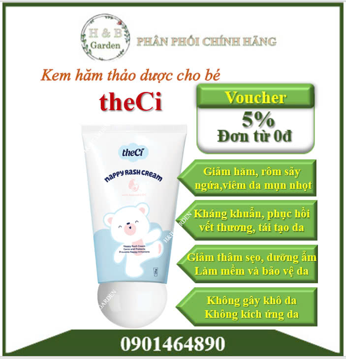 Kem hăm thảo dược bé theCi Happy Rash Cream giúpdưỡng ẩm làm dịu da giảm rôm sẩy mẩn ngứa mụn nhọt,tái tạo liền sẹo giảm thâm bảo vệ da - Tuýp 25g