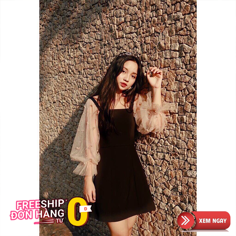 Đầm dự tiệc trắng tay phồng