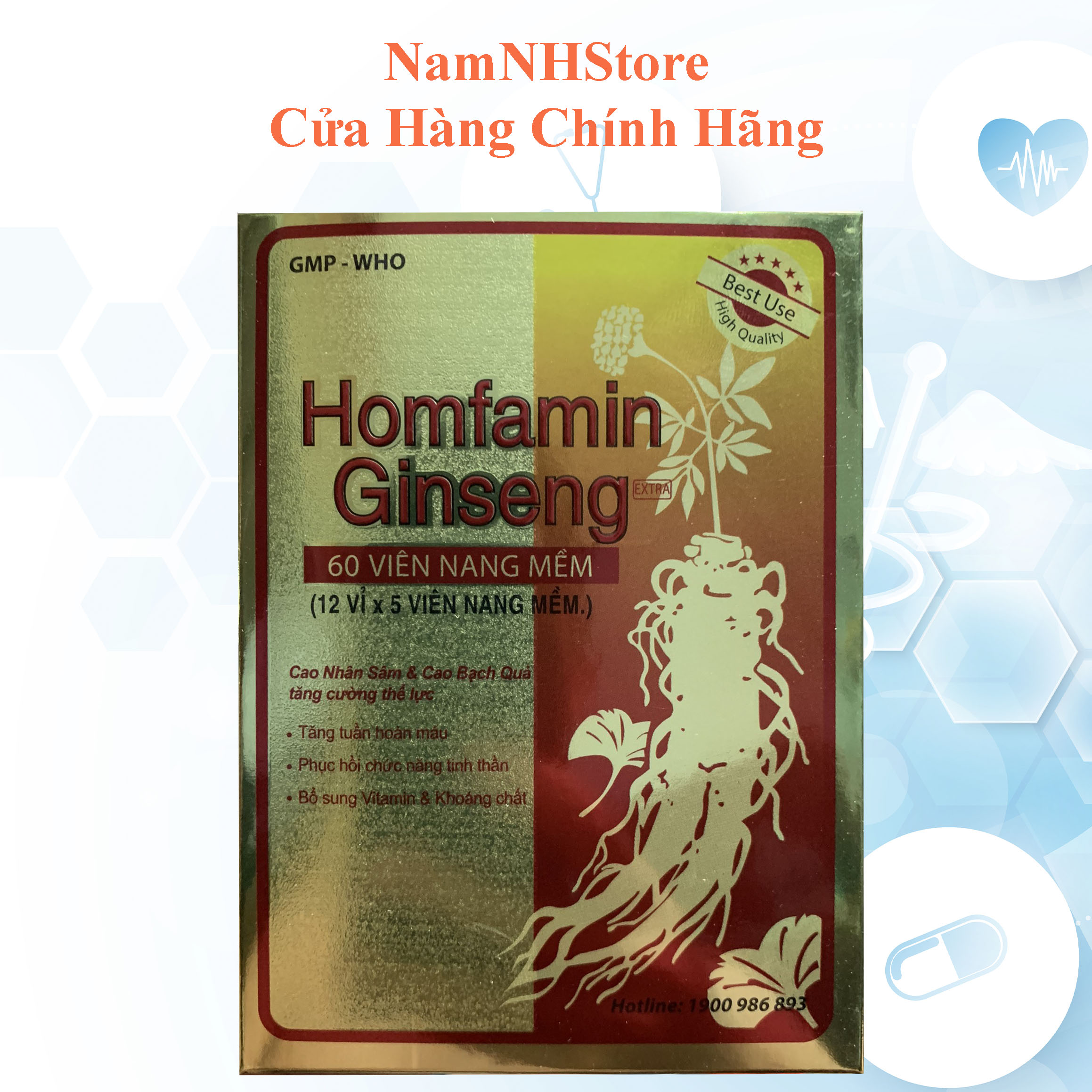 Homfamin ginseng cao nhân sâm cao bạch quả tăng cường thể lực hộp 60 viên, sản phẩm có nguồn gốc xuất xứ rõ ràng, đảm bảo chất lượng, dễ dàng sử dụng