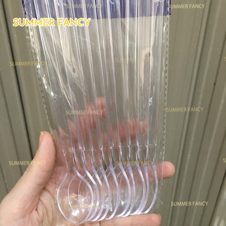 10 Muỗng Trong Suốt Không Màu Cán Dài Khuấy Sinh Tố, Cà Phê Transparent Spoon