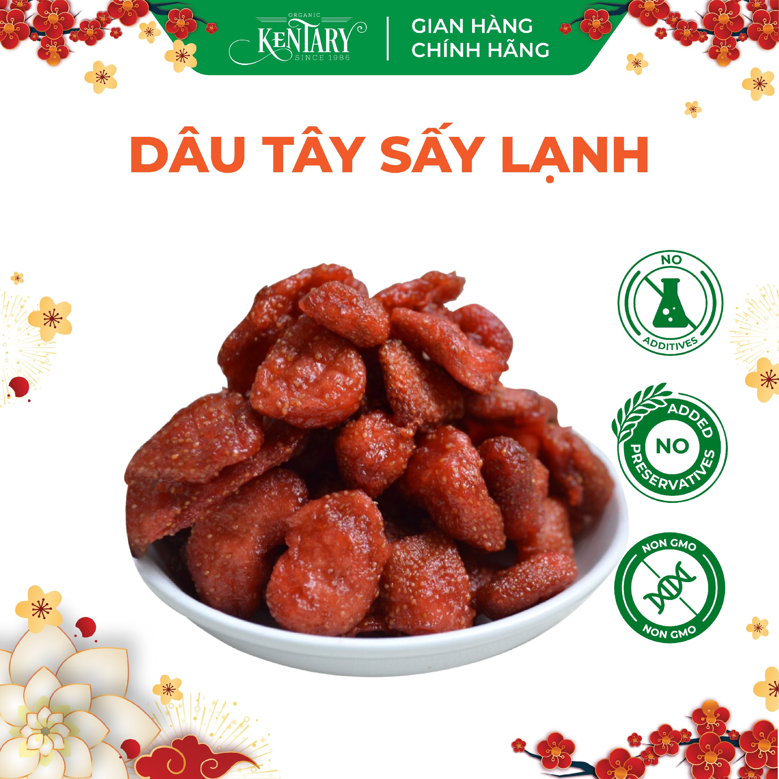 Dâu tây sấy lạnh 5% đường Kentary túi 200gr vị chua chua ngọt ngọt không chất bảo quản cho da mướt, dáng xinh - đồ ăn vặt