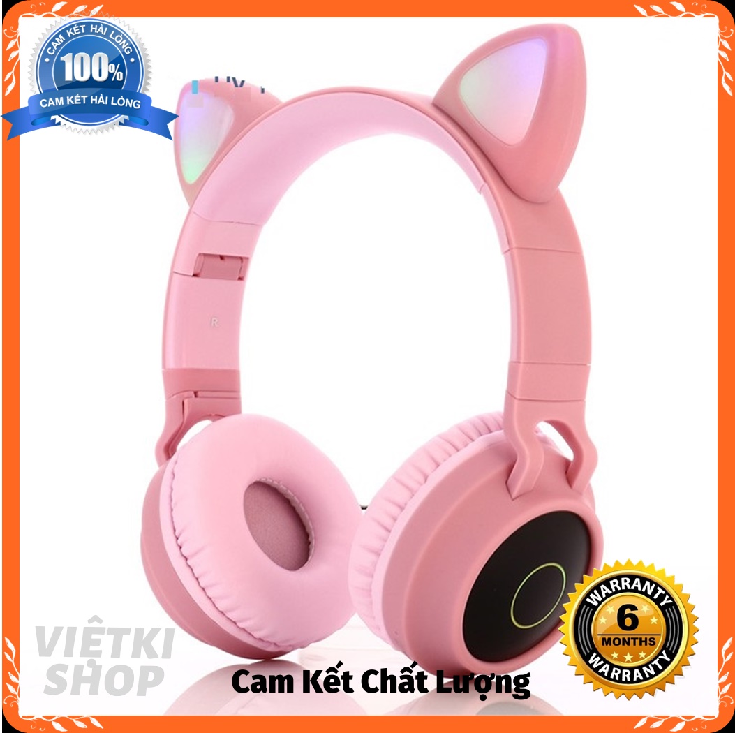 Tai Nghe Bluetooth 5.0/Tai Nghe Mèo Dễ Thương Màu Hồng Cho Nữ, Tai Nghe Âm Thanh Nổi Nhấp Nháy 3 Màu