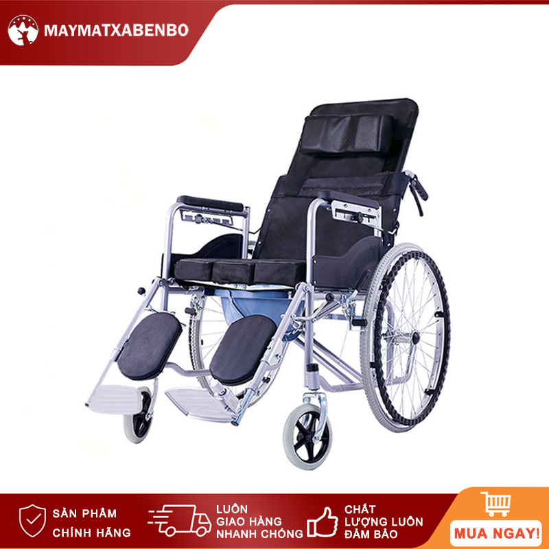 Xe lăn cho người già Hỗ trợ di chuyển cho người già, người bệnh đi lại khó khăn Xe lăn có bô vệ sinh xếp gọn Xe