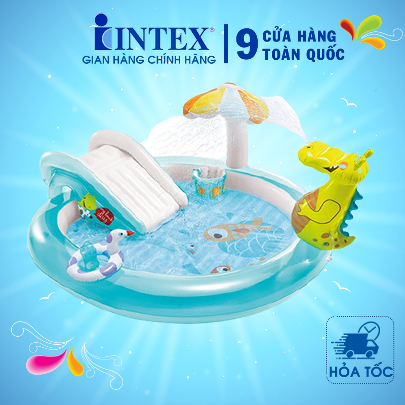 Bể bơi phao cầu trượt cá sấu chúa intex 57165 - Hồ bơi cho bé mini, Bể bơi phao trẻ em, bể bơi cho bé, bể bơi ngoài trời