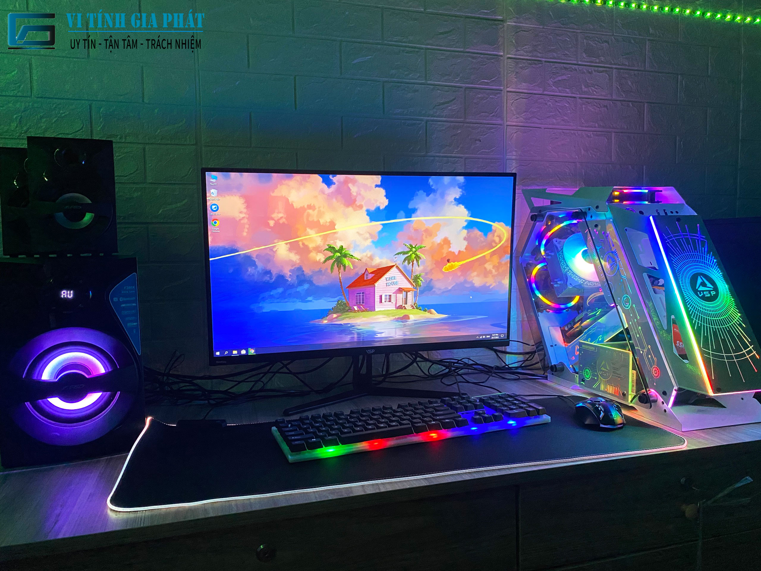 Máy pc gaming i5 9400f / rx580 8g siêu mạnh + màn hình 24" full hd chiến game, đồ họa bh 12 tháng