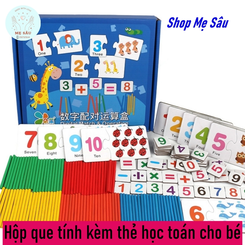 [Tặng kèm 30 thẻ học toán 2 mặt] Bộ đồ chơi hộp học toán đa năng cho bé thông minh shop Mẹ Sâu, Học toán thật đơn giản với bộ que tính học toán gồm 100 que tính và phép tính giúp bé học toán qua trò chơi hiệu quả