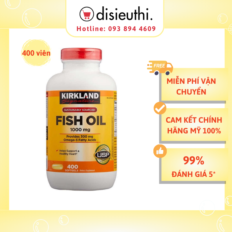 Viên uống Dầu cá Omega 3 Fish Oil 1000mg Kirkland Signature Hộp 400 Viên Nắp Đỏ chăm sóc sức khỏe gia đình cũng như phòng ngừa các bệnh tim mạch, bổ sung Omega-3 có chứa DHA, EPA Kirkland Signature Fish Oil 1000 mg., 400 Softgels