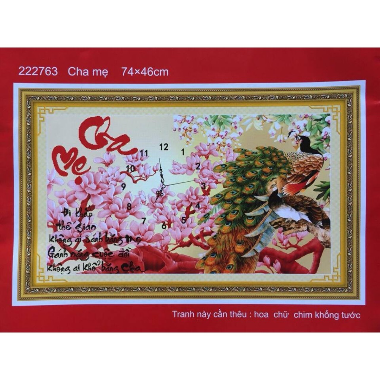 Tranh thêu 3d đồng hồ cha mẹ 74x46cm - 223004