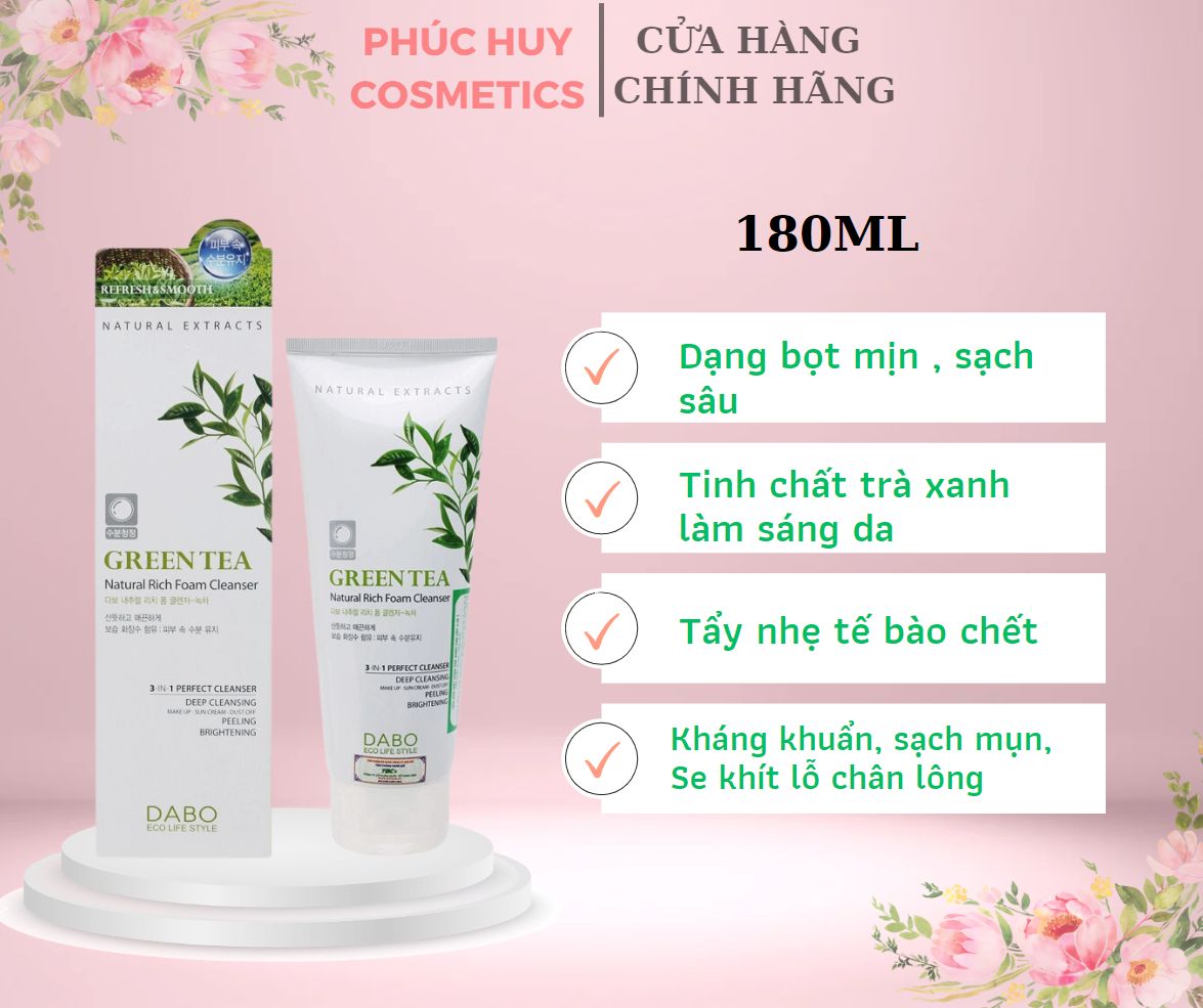 Sữa rửa mặt dabo trà xanh cao cấp 3in1 180ml