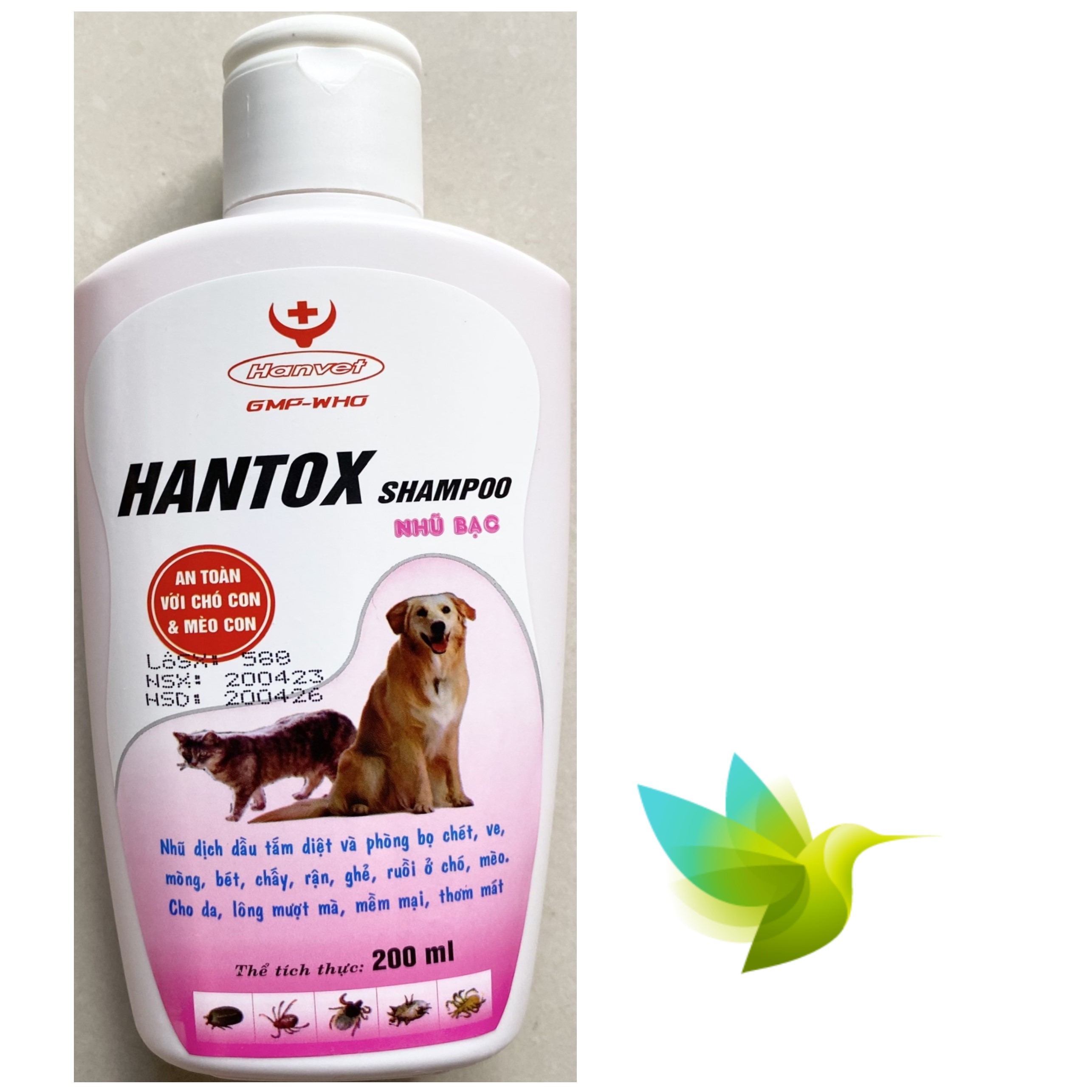 Hantox Shampoo - Dầu tắm Chó, Mèo (Màu Nhũ Bạc Hồng Dành cho trẻ con) - #060B# 200ml