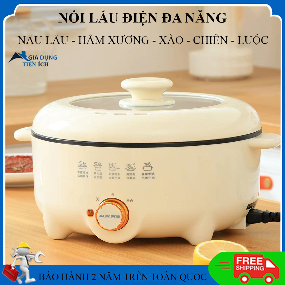 Nồi lẩu điện đa năng dung tích 5L cao cấp, nồi lẩu trắng, nồi điện công suất lớn 1300W lòng nồi chống dính tuyệt đối. Bảo hành 2 năm toàn quốc.