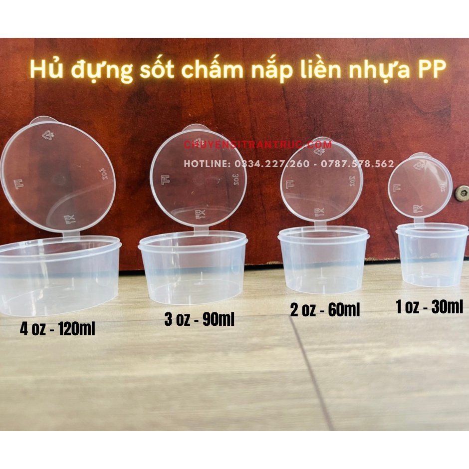 Combo 50 Hủ sốt,hộp sốt nắp liền 1oz, 2oz, 3oz, 4oz dùng đựng sốt chấm,topping
