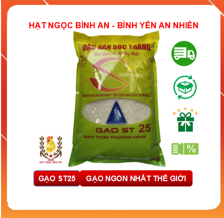 Gạo thơm st25 vip đặc sản sóc trăng - gạo ngon thế giới - bao 5kg