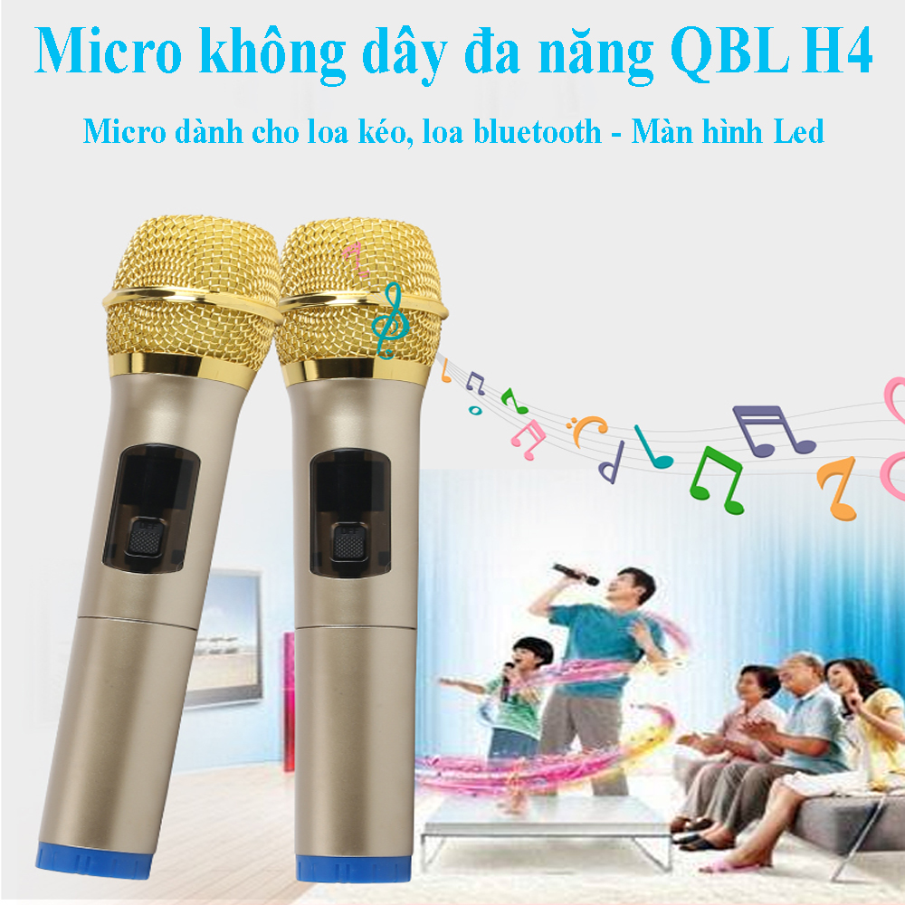 [HCM][Hàng nhập khẩu] Micro không dây đa năng QBL H4 - Micro đa năng giá tốt sử dụng cho mọi loại thiết bị âm thanh - Micro dành cho loa kéo loa bluetooth - Màn hình Led. BH 1 ĐỔI 1