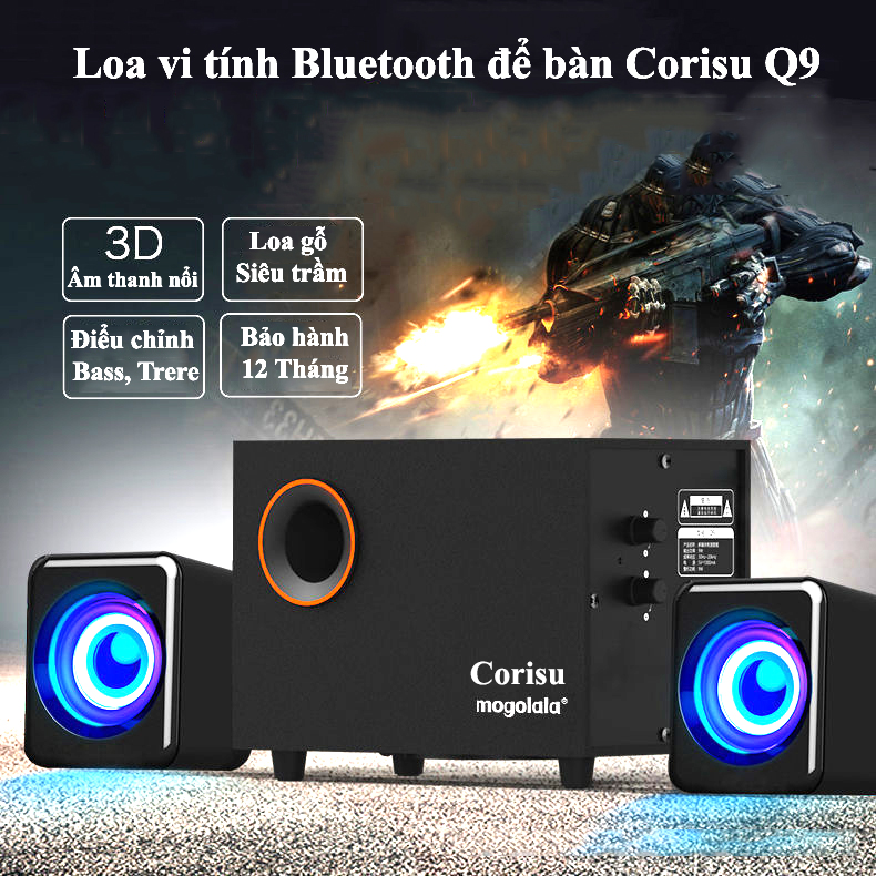  Loa bluetooth Corisu Mogolala Q9 loa vi tính 2.1 dùng cho cả máy bàn và laptop điện thoại thùng bass gỗ cực căng BH 12 Tháng 