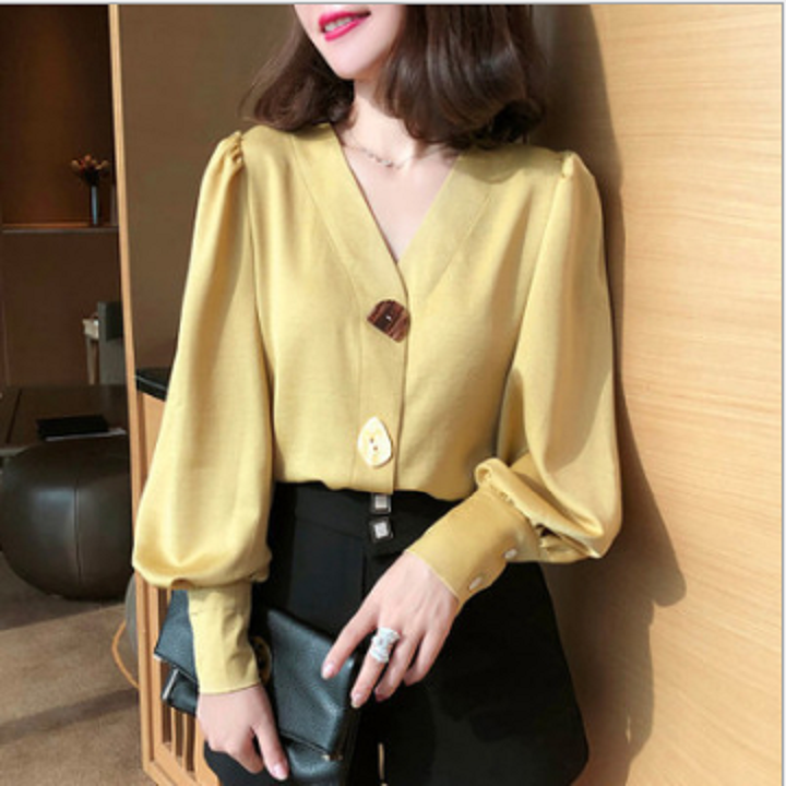 Áo sơ mi nữ cỏ V hàng quảng châu cao cấp