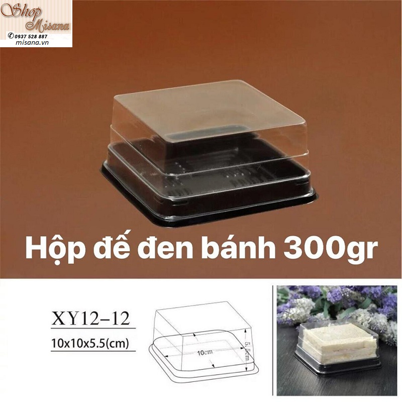 Bộ 100 hộp nhựa vuông xy12-12 đế đen đựng bánh trung thu 250gr