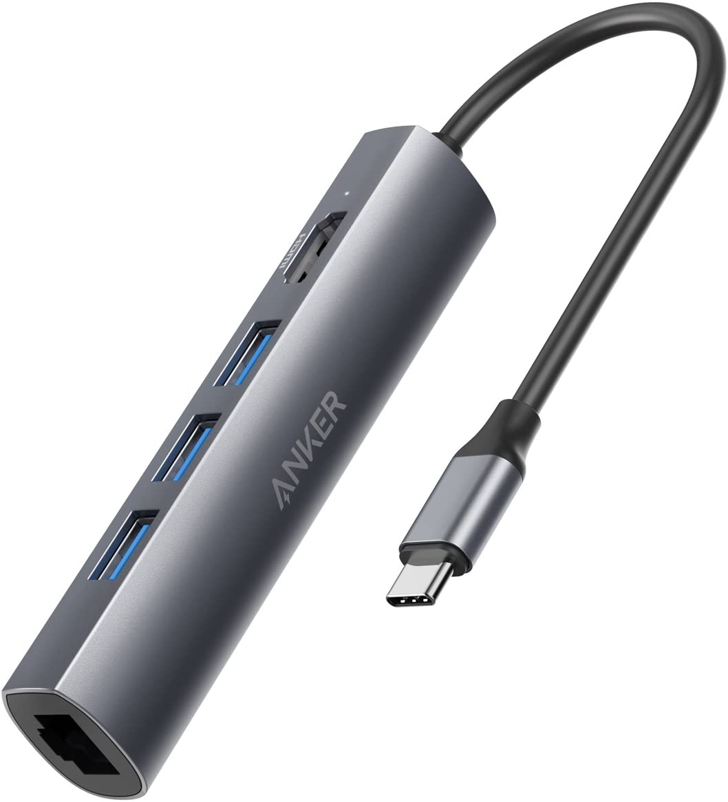 Bộ chia Anker USB-C 5 trong 1, 4k USB-C ra HDMI, Ethernet 1Gbps, 3 x USB3.0
