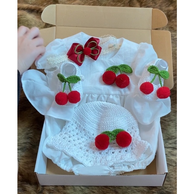 Body cho bé, set đồ đầy tháng, set body cherry