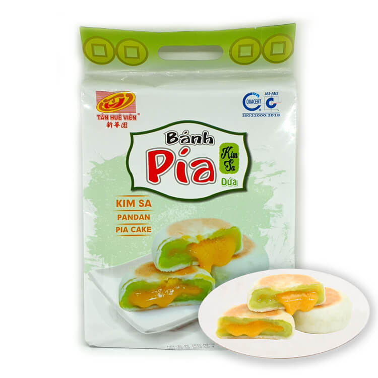 01 Hộp 12 cái (480gr) Bánh pía trứng muối kim sa tan chảy đậu xanh lá dứa Tân Huê Viên - Date: 75 ngày - Bách hoá Online Đồ ăn vặt uy tín