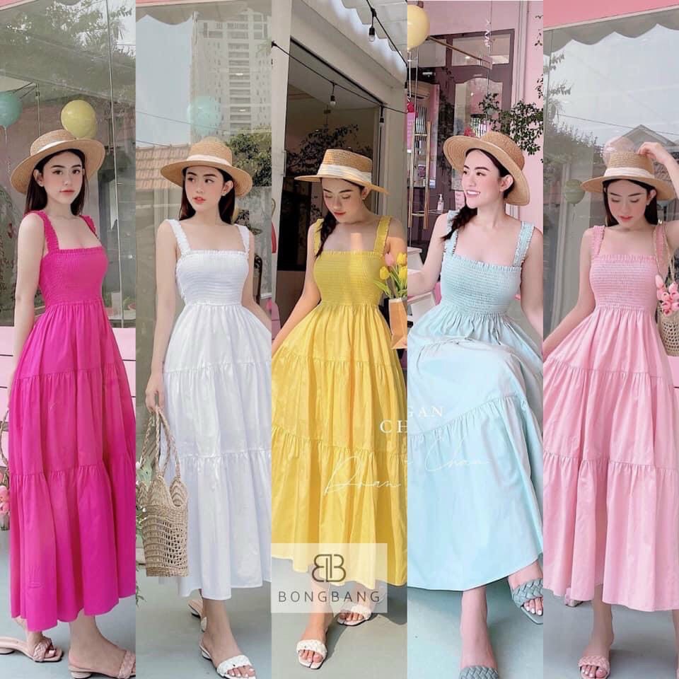 [HCM]Đầm maxi 2 dây dài đi biển form bo ngực dễ thương nữ tính hàng cao cấp (độ dài đầm 109cm đo từ vai đi xuống)