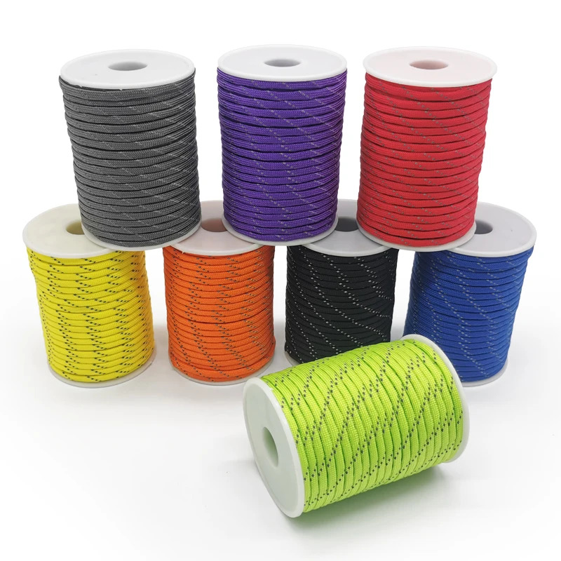 50/100m dây dù phản quang đa chức năng 7 lõi 550 Paracord 4 mm cho cắm trại, sinh tồn, EDC, dây dù ngoài trời, dây cứu hộ