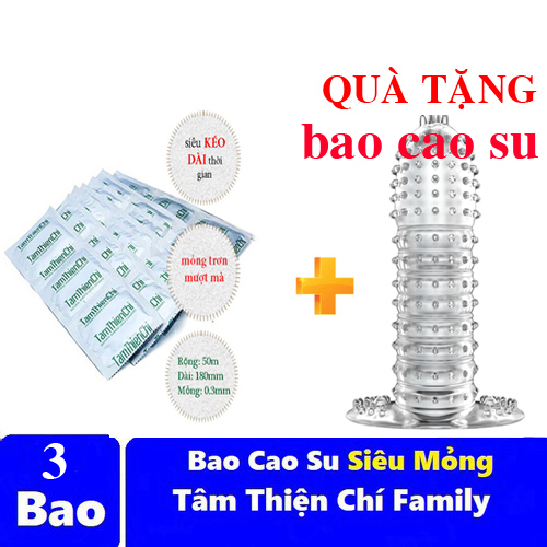 Hộp 3 chiếc - Bao cao su Tâm Thiện Chí mỏng trơn Family gia đình - tặng bao cao su
