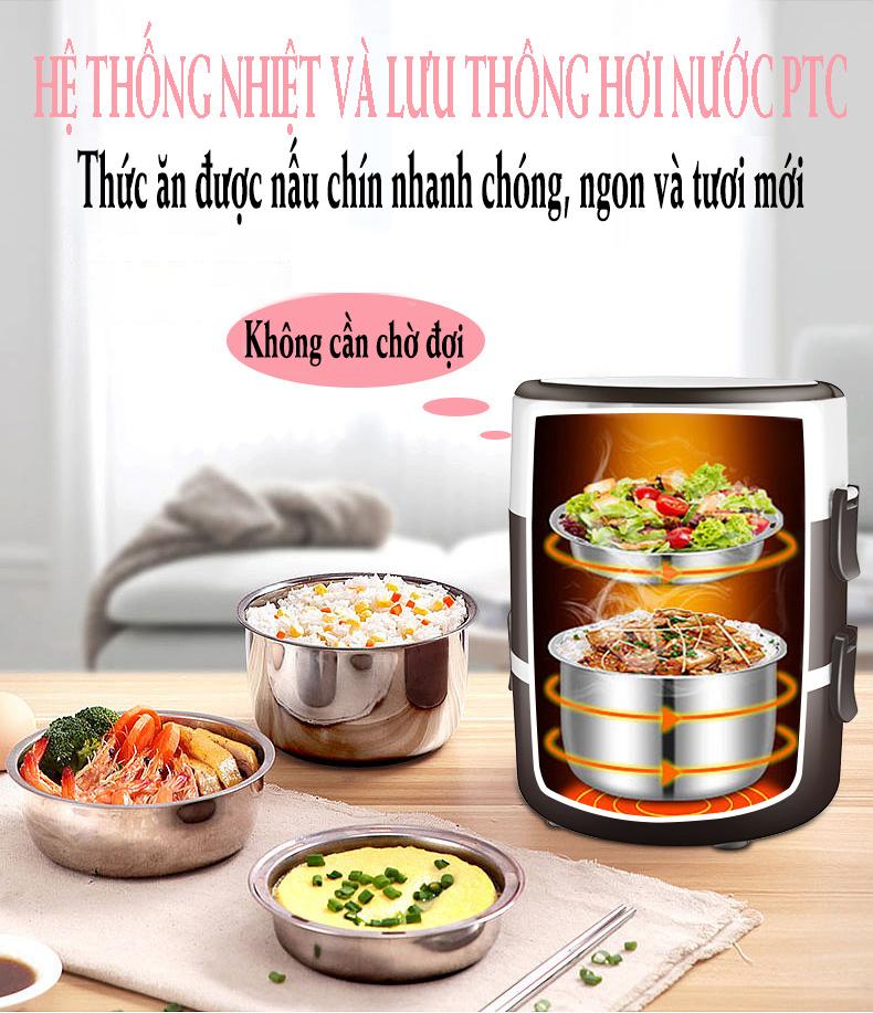 Hộp cơm hâm nóng cắm điện 3 tầng inox Zhengbangle - Cạp lồng đựng cơm cắm điện inox 3 tầng, hộp cơm văn phòng 3 tầng cắm điện, 3 khay inox tách biệt nhau giúp bạn có thể thoải mái để thức ăn, cơm, canh...
